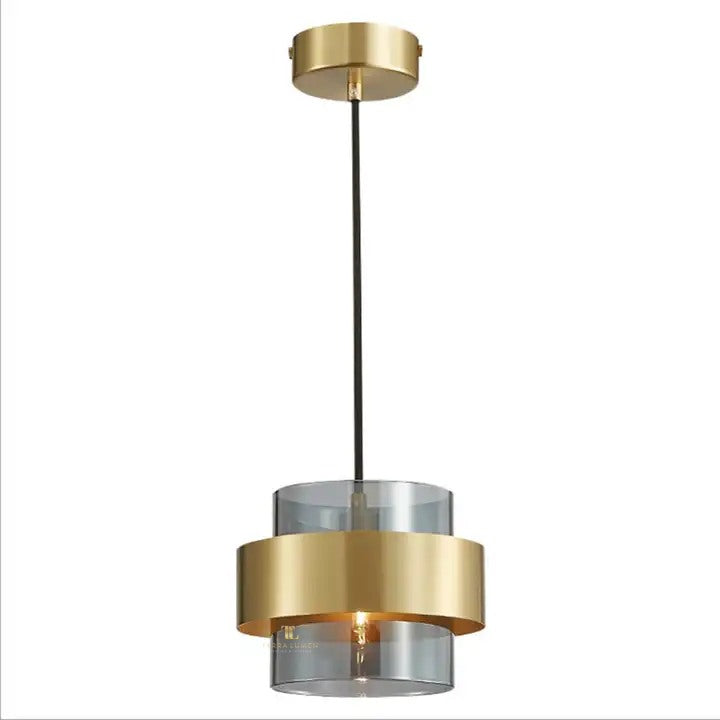 Dallas Smoked Glass with Brass Details Adjustable Single Pendant