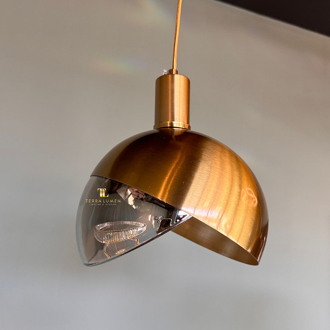 Orla Brass and Smoked Glass Finish Adjustable Single Pendant Light