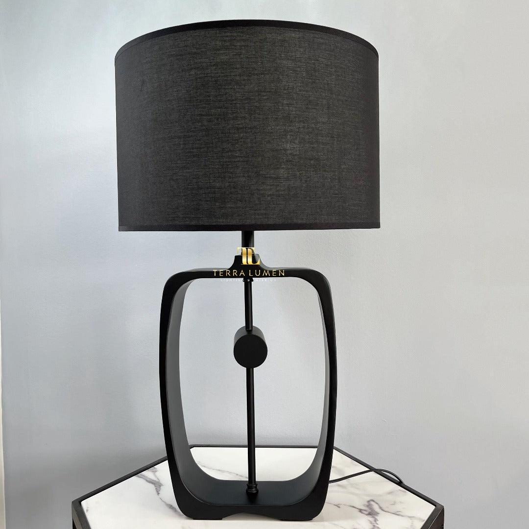 Amina Black Table Lamp with Black Drum Shade