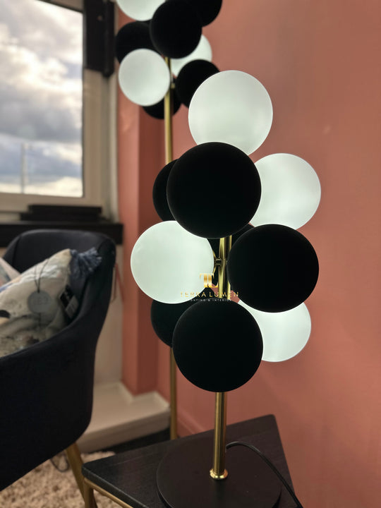 Rowan Black & White Bubble Brass Table Lamp