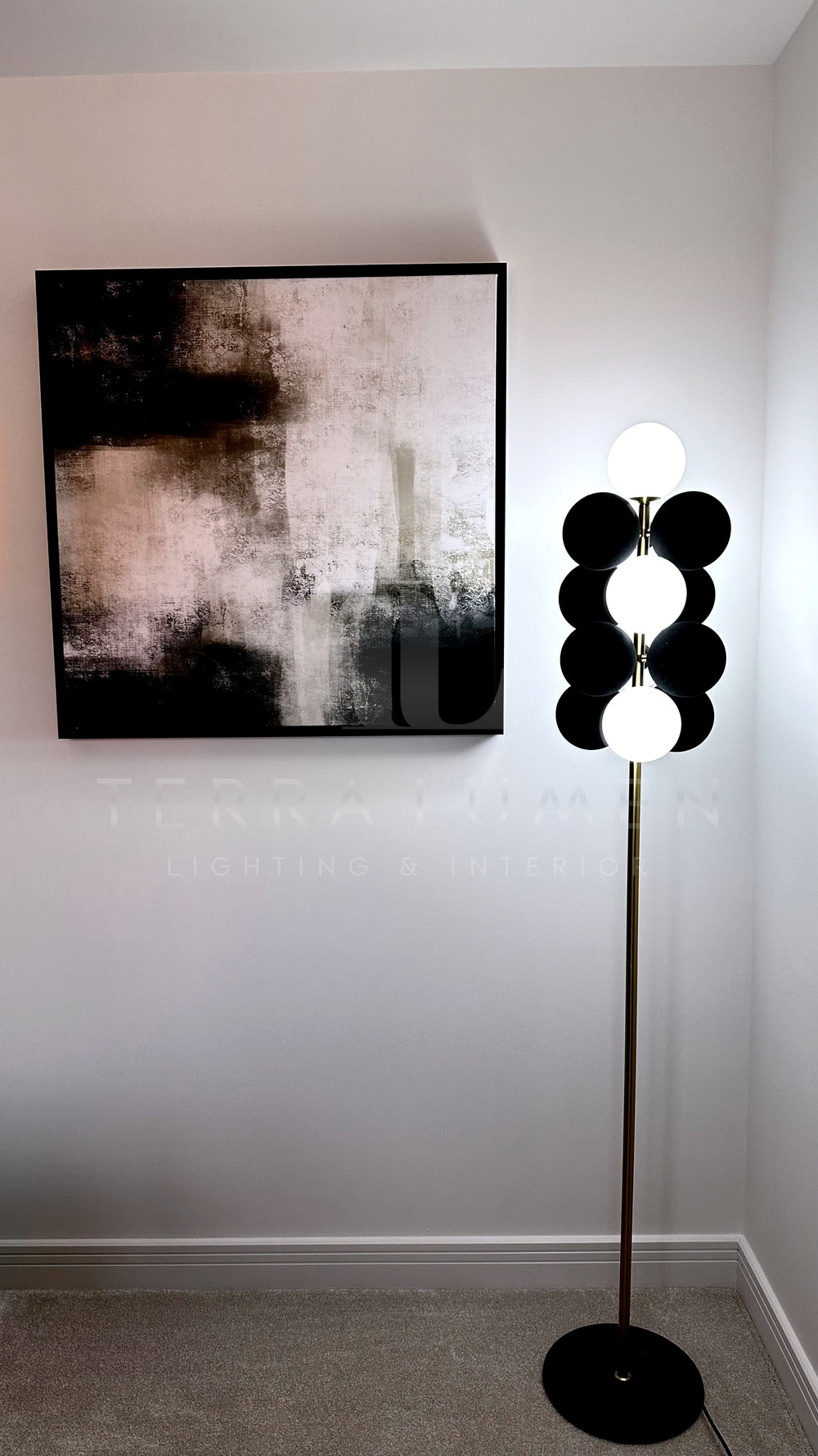 Rowan Black & White Bubble Brass Floor Lamp