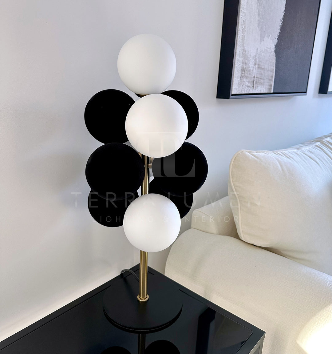 Rowan Black & White Bubble Brass Floor Lamp