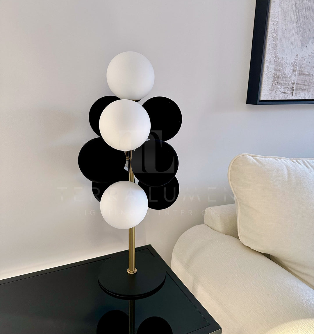 Rowan Black & White Bubble Brass Hanging Chandelier