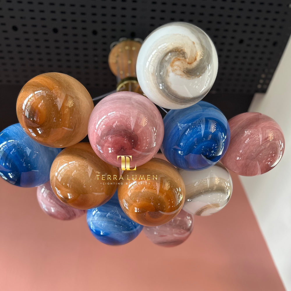 Valentina Multi-Coloured Bubble Glass Gold Cluster Hanging Chandelier