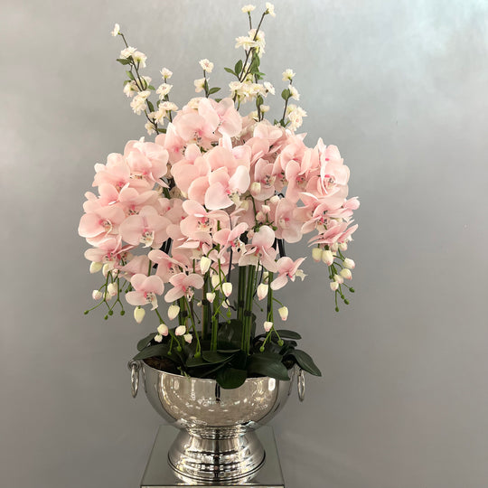 Tall Pink Orchids in Champagne Bowl