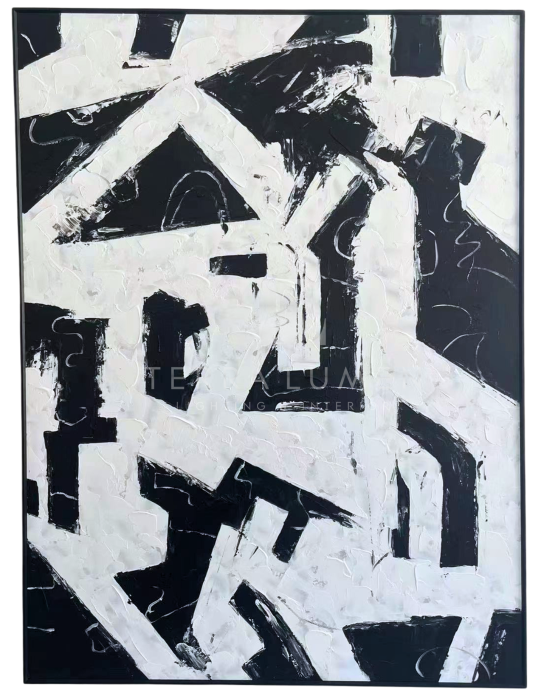 Black and White Abstract Painting with Black Frame