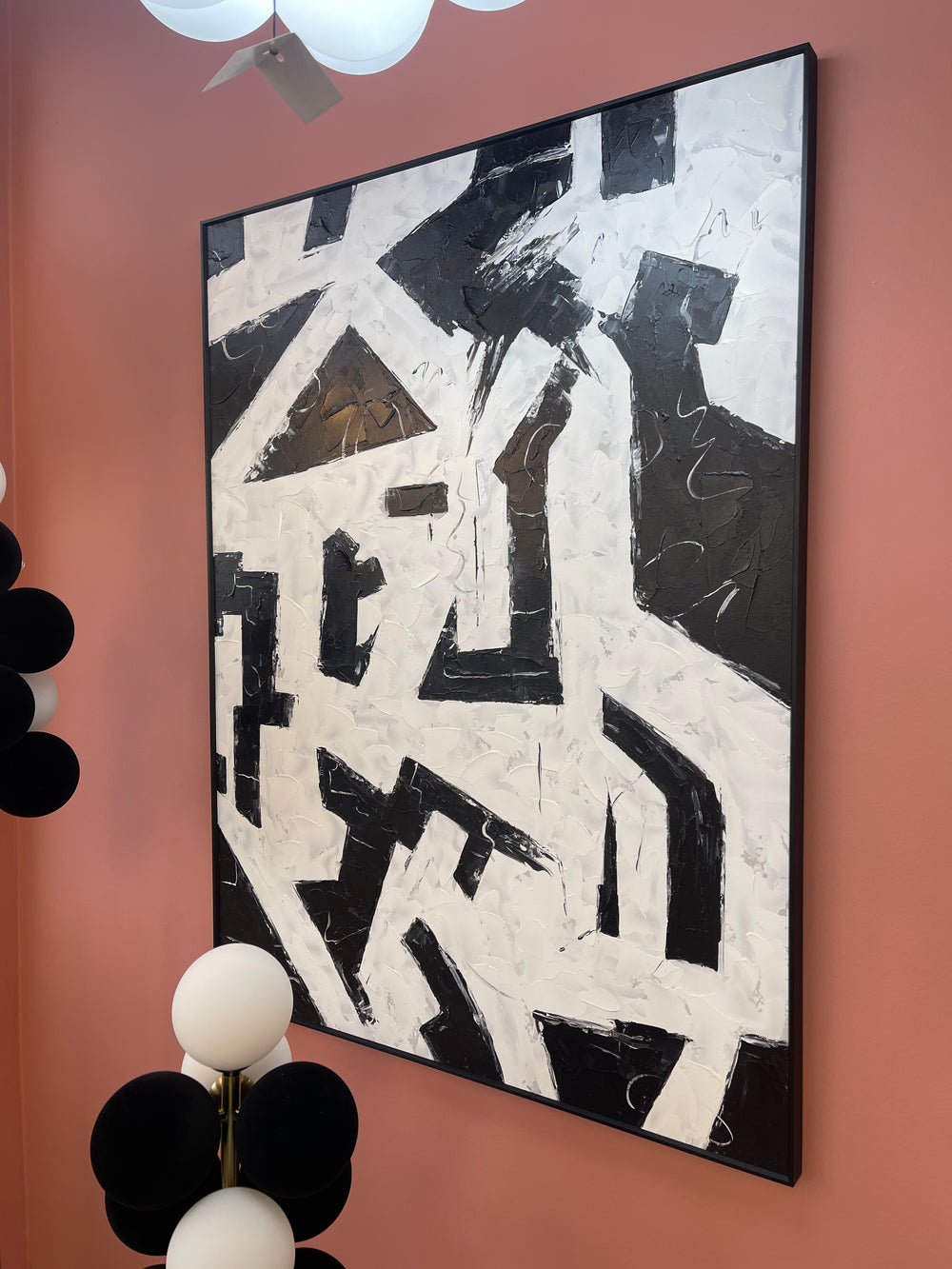 Black and White Abstract Painting with Black Frame