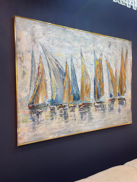 Abstract Boat Painting with Gold Frame