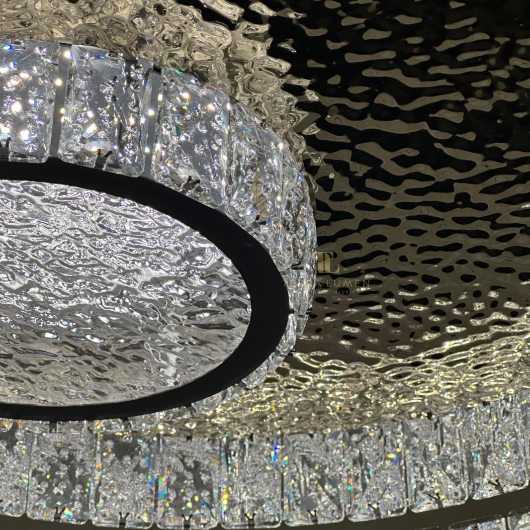 Seraphina Hammered Metal Crystal Flushed Ceiling Light