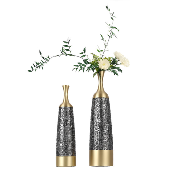 Hammered Effect Grey and Brass Decorative Vase