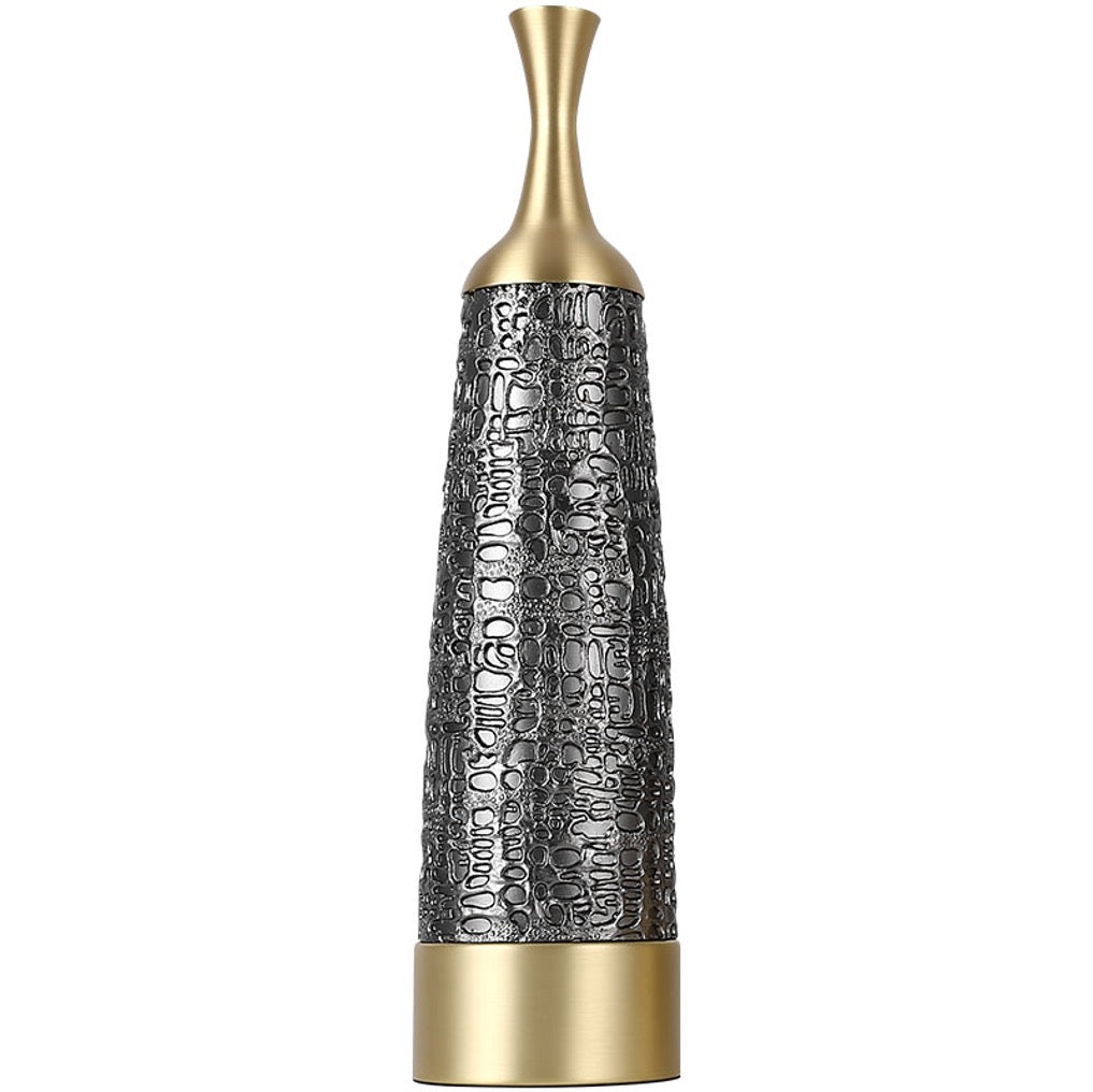 Hammered Effect Grey and Brass Decorative Vase