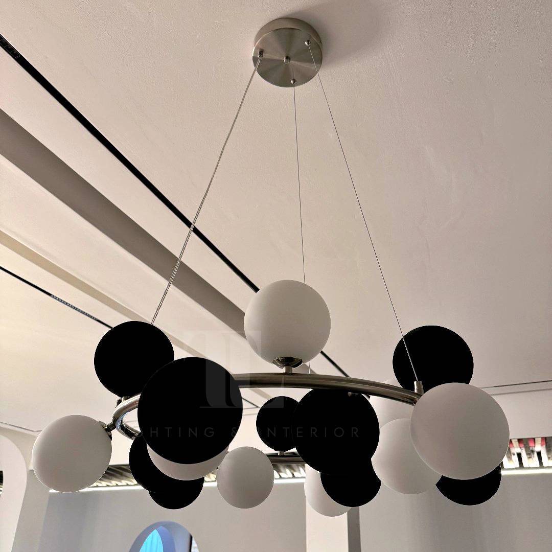 Rowan Black & White Bubble Round Hanging Chandelier