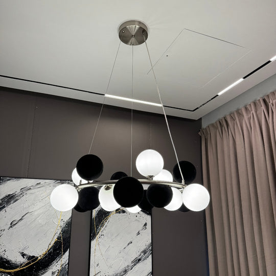 Rowan Black & White Bubble Round Hanging Chandelier