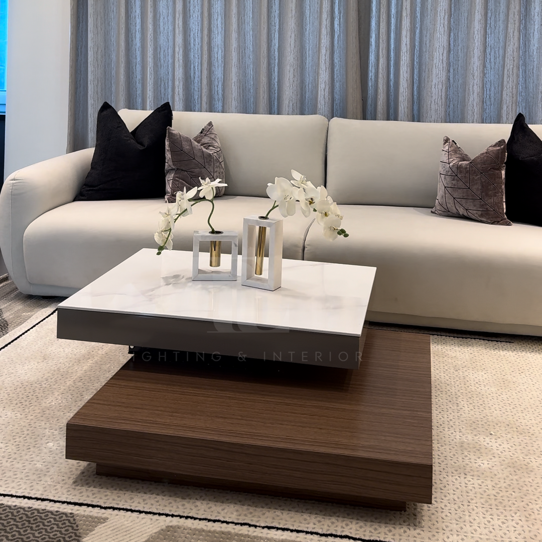 Zenith White and Brown Square Coffee Table