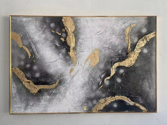 Evora Abstract Painting with Gold Frame