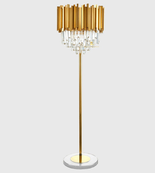 Monroe Brushed Gold Floor Lamp with Clear Prism Crystals Glass