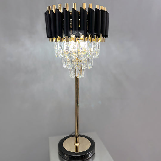 The Juniper Black and Gold Table Lamp with Clear Crystals