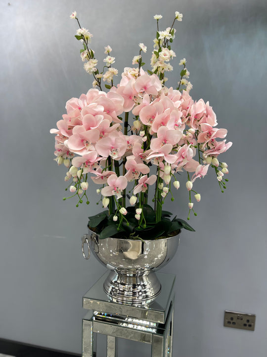 Tall Pink Orchids in Champagne Bowl