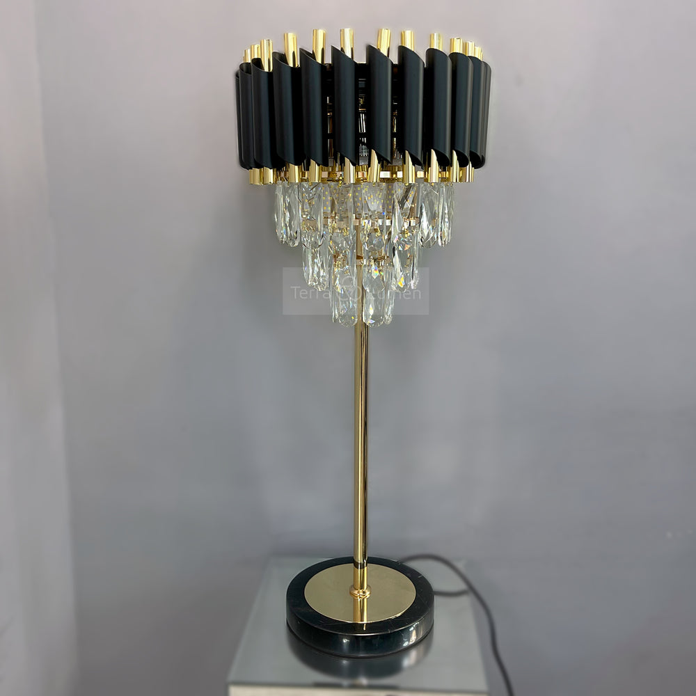 The Juniper Black and Gold Table Lamp with Clear Crystals