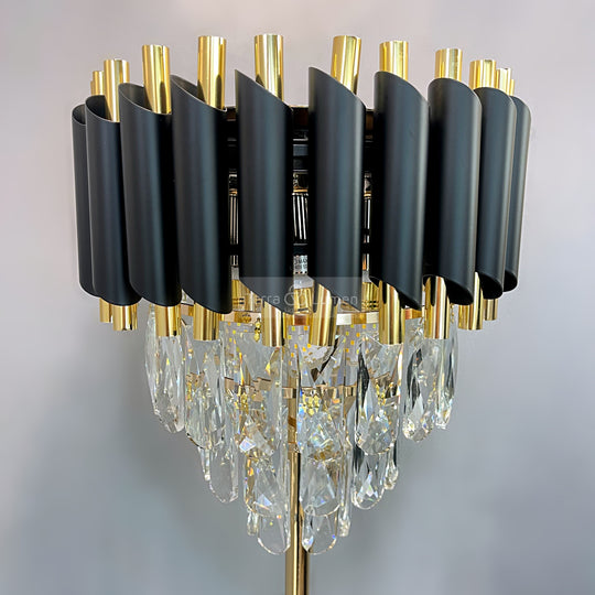 The Juniper Black and Gold Table Lamp with Clear Crystals